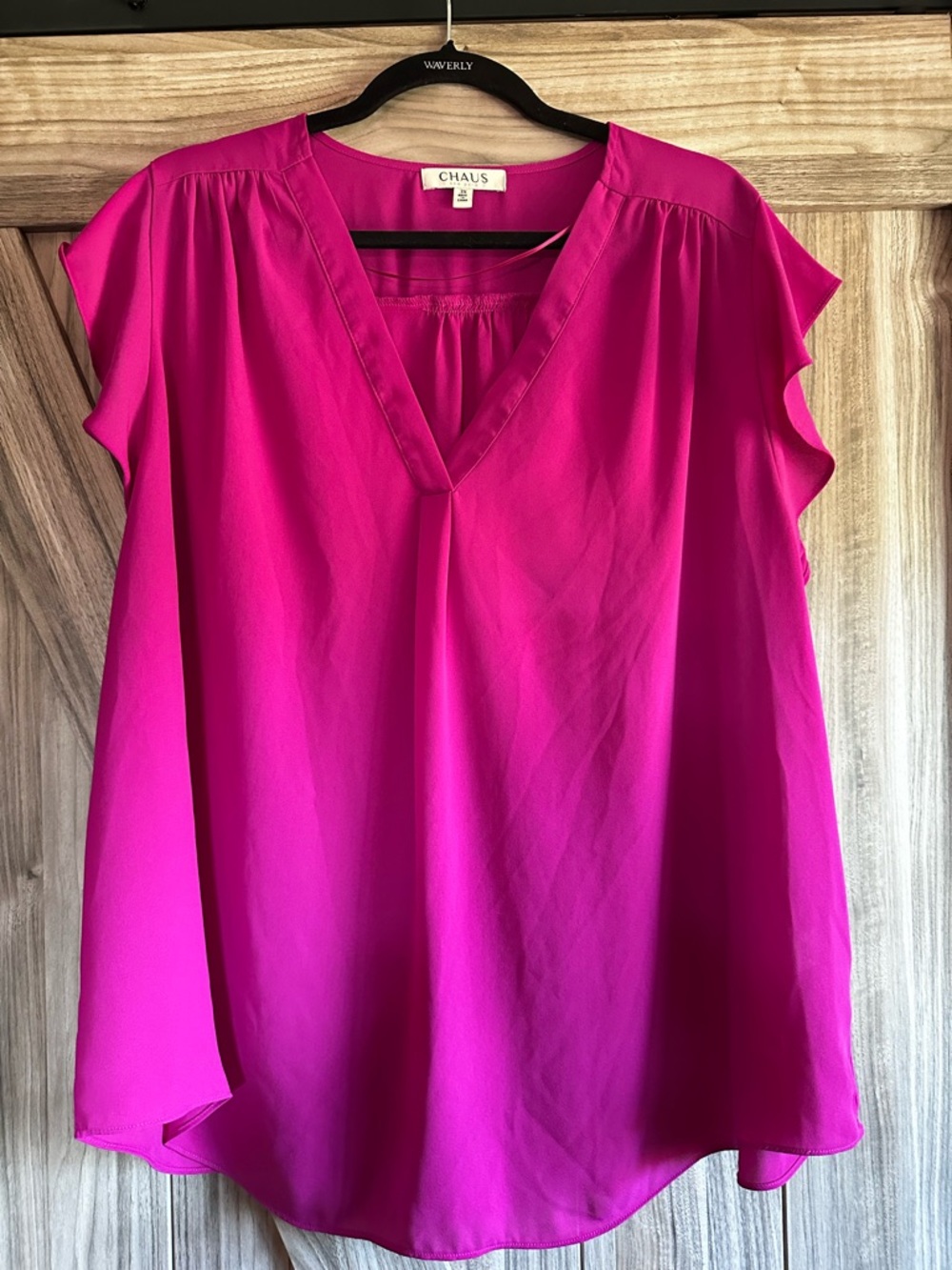 Buy 2 Get 1 Free! Chaus Bright Hot Pink V-Neck Flutter Sleeve Blouse - 3X